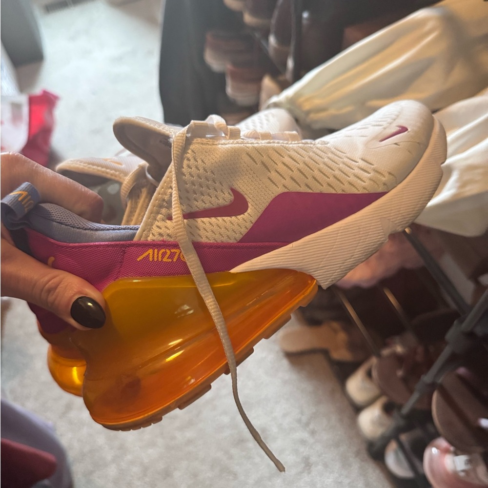 Nike Air Max 270 White and Purple with Orange Sole